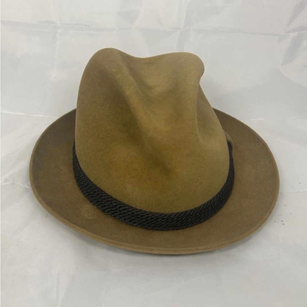7 1/4 Vintage Eclectic Grandpa Fedora Hat Knox NY Brown Feather Velvet Braided